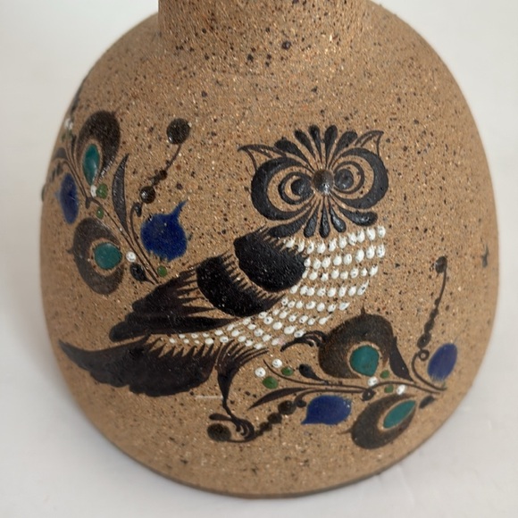 Mexican Tonala art stoneware pottery owl vase - Picture 2 of 15